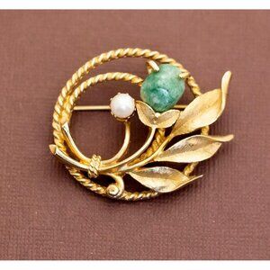 Vintage Art Nouveau Elven Green Flower Brooch by Sarah Coventry - U16